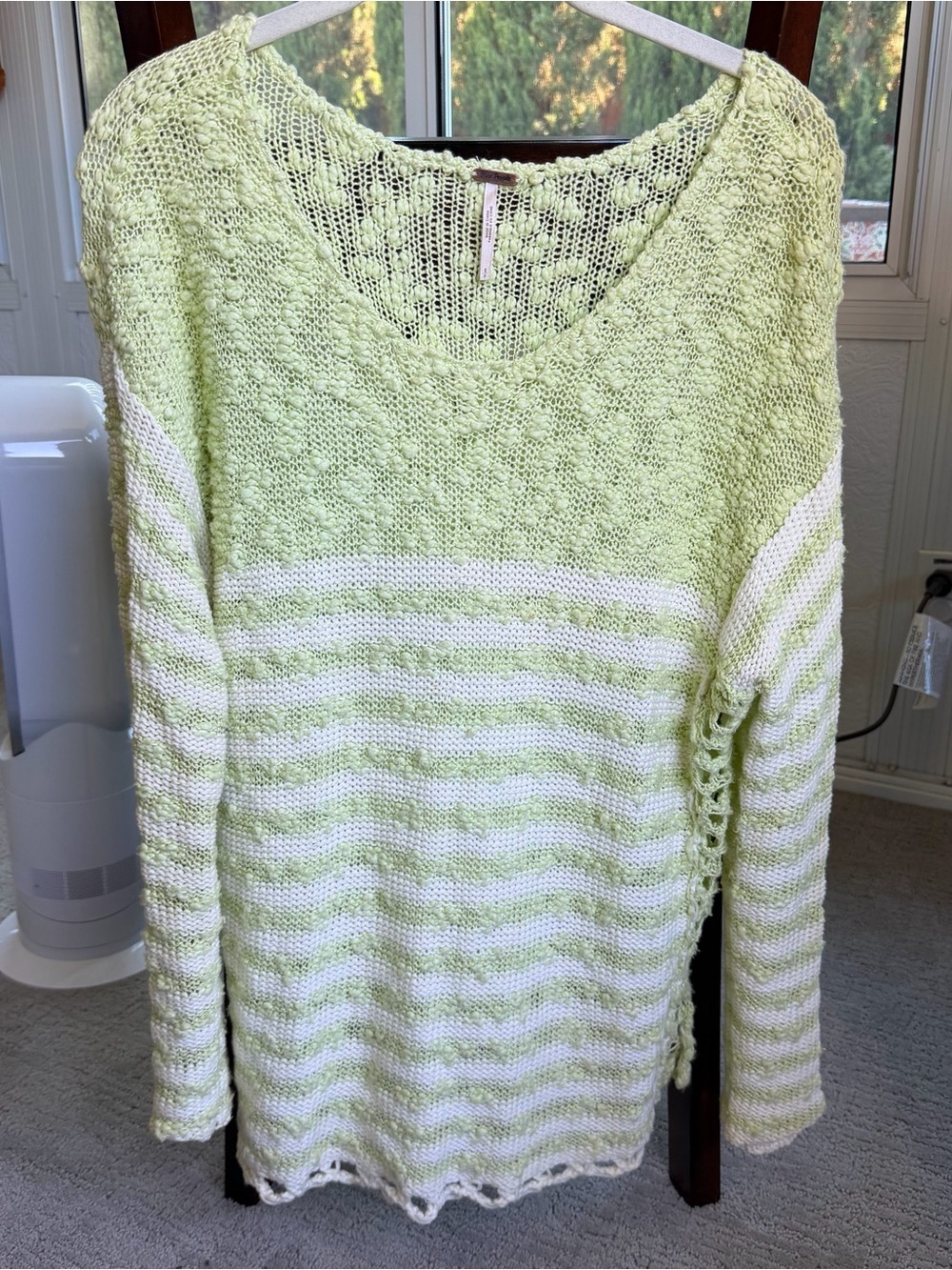 Free People Chunky Knit Sweater Small Mint Green Open Knit Cotton Blend Boho